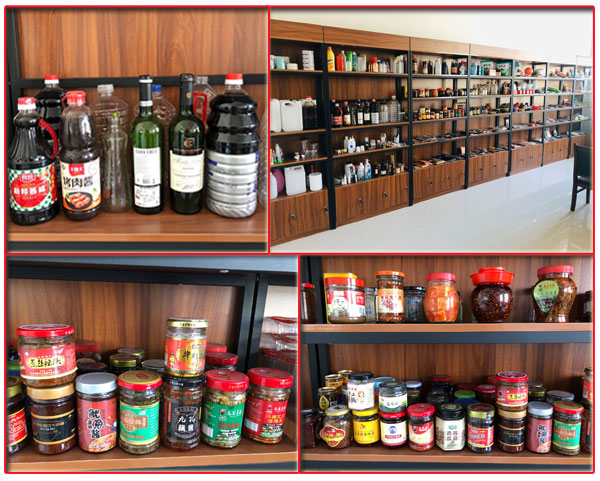 星火廠房小型調(diào)味品生產(chǎn)線灌裝樣品展示柜實(shí)拍