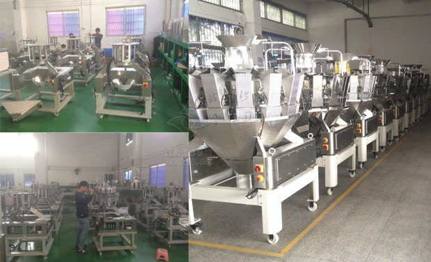 組合秤顆粒自動(dòng)包裝機(jī)車(chē)間展示